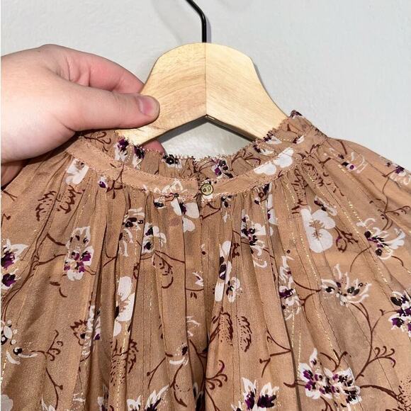 Ulla Johnson Arnoux Blouse in Cafe Peach/Tan Silk Blend Size 4 Ballon Sleeves - Picture 9 of 11